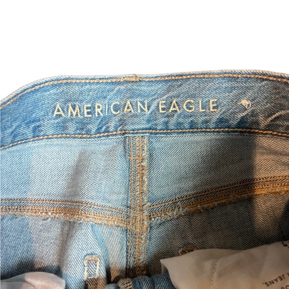 American Eagle Light Denim High Waist Destroyed Mom Jean Size 00 Xtra Short - Picture 7 of 14